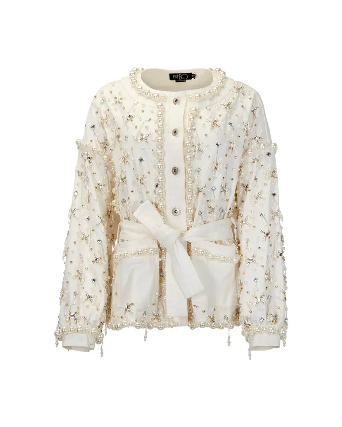 Women Jackets PatBO Beaded Denim Jacket White
