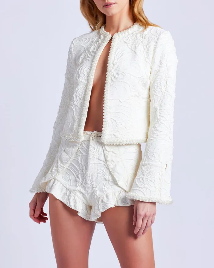 Women Jackets PatBO PearlBeaded Jacquard Jacket White