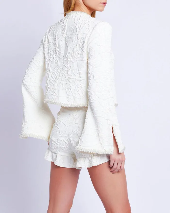 Women Jackets PatBO PearlBeaded Jacquard Jacket White