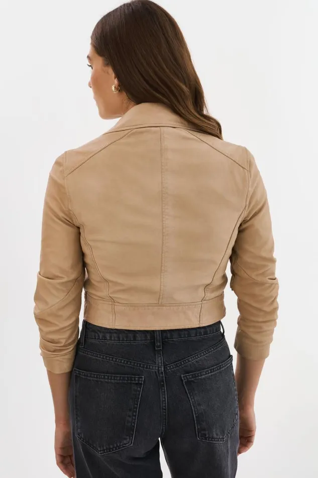 Women JANIKA Cropped Leather Biker Jacket Wheat LAMARQUE Leather Jackets Women JANIKA Cropped Leather Biker Jacket Wheat LAMARQUE Leather Jackets