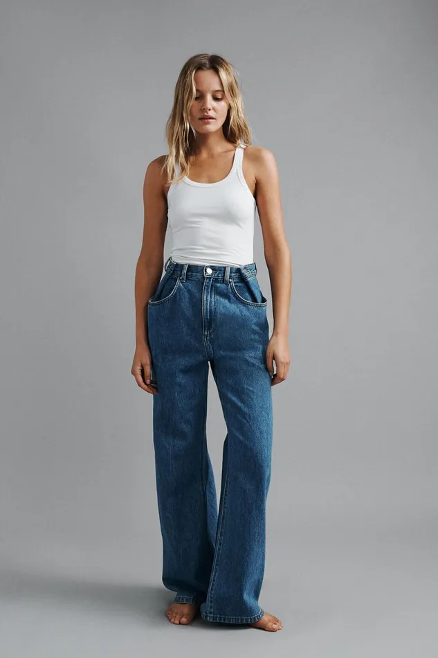 Women Jeans Cotton On Adjustable Wide Jean Sea Blue