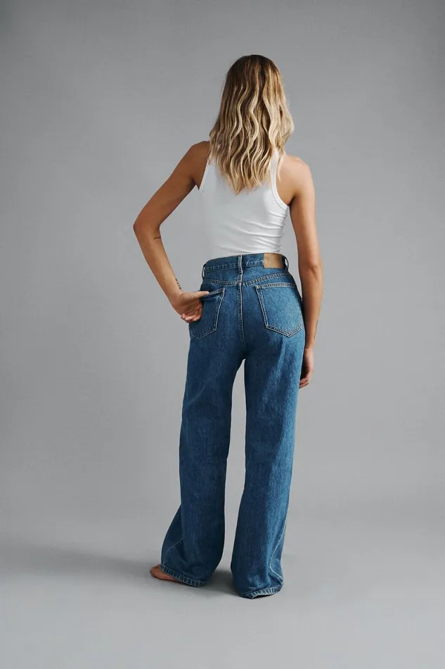 Women Jeans Cotton On Adjustable Wide Jean Sea Blue