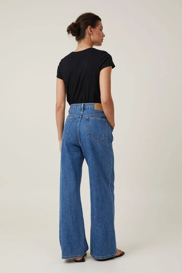 Women Jeans Cotton On Adjustable Wide Jean Sea Blue