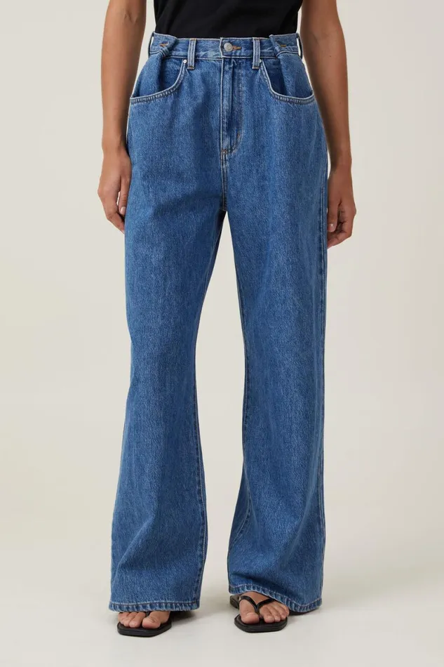 Women Jeans Cotton On Adjustable Wide Jean Sea Blue