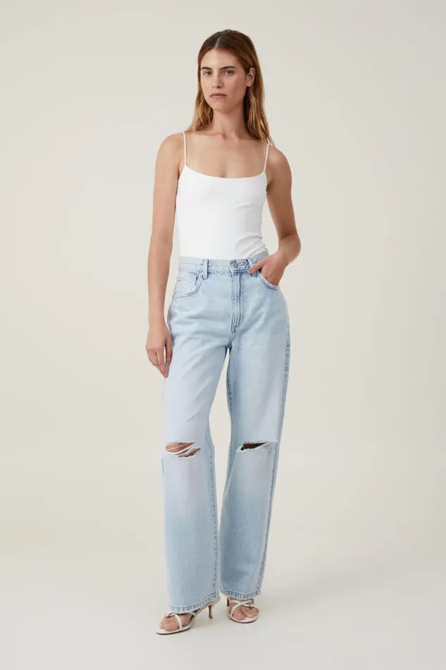 Women Jeans Cotton On Loose Straight Jean Crystal Blue Rip
