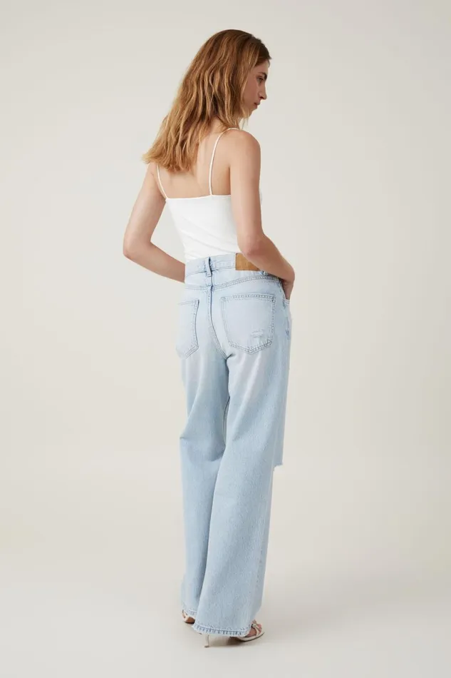 Women Jeans Cotton On Loose Straight Jean Crystal Blue Rip