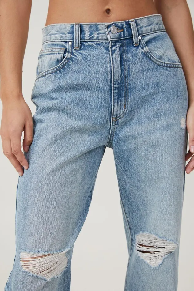 Women Jeans Cotton On Loose Straight Jean Lake Blue Rip