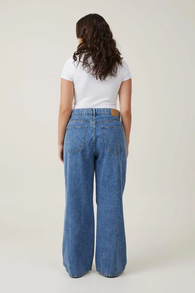 Women Jeans Cotton On Relaxed Wide Leg Jean Sea Blue