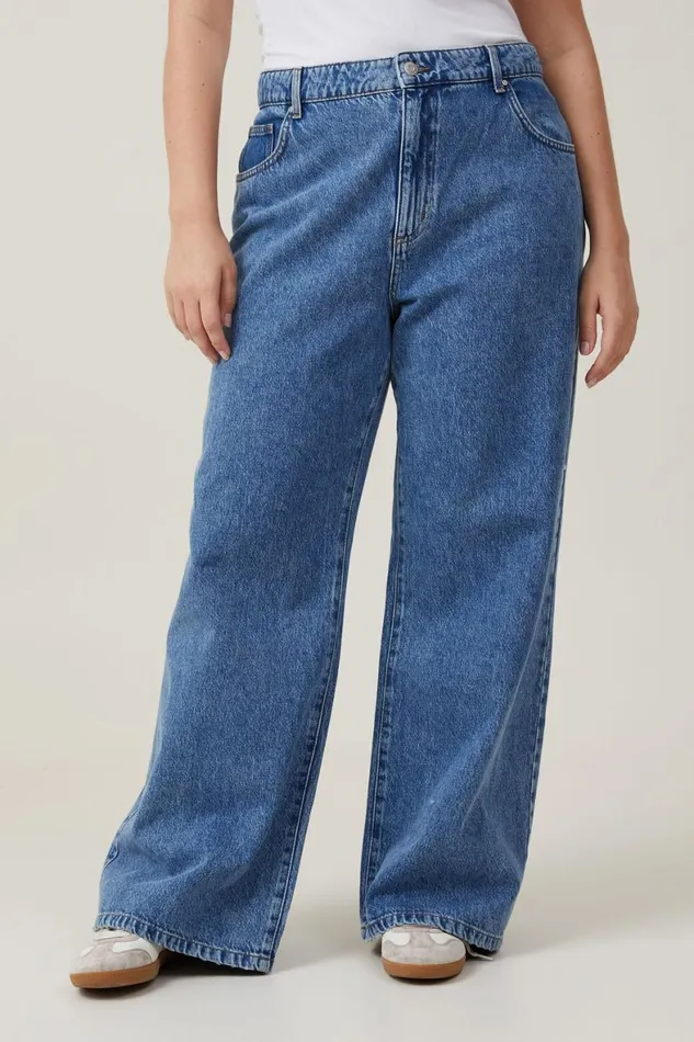Women Jeans Cotton On Relaxed Wide Leg Jean Sea Blue