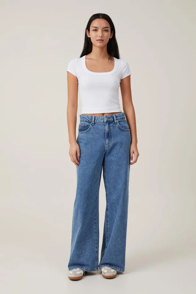 Women Jeans Cotton On Relaxed Wide Leg Jean Sea Blue