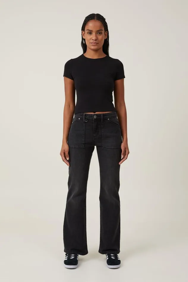 Women Jeans Cotton On Stretch Bootcut Flare Jean Black Pepperutility