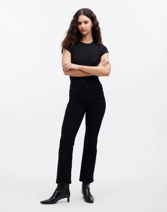 Women Jeans Madewell Kick Out Crop Jeans Black Rinse Wash
