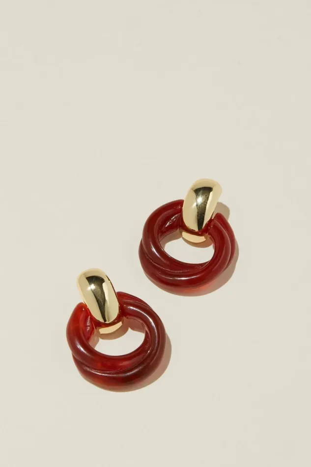 Women Jewelry Cotton On Mid Charm Earring Gold Plated Amber Circle Drop