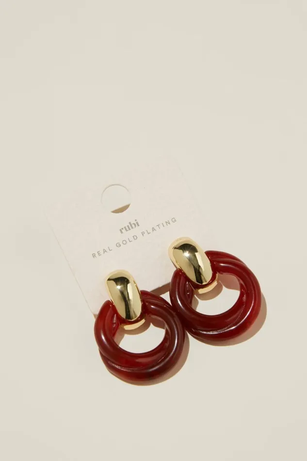 Women Jewelry Cotton On Mid Charm Earring Gold Plated Amber Circle Drop