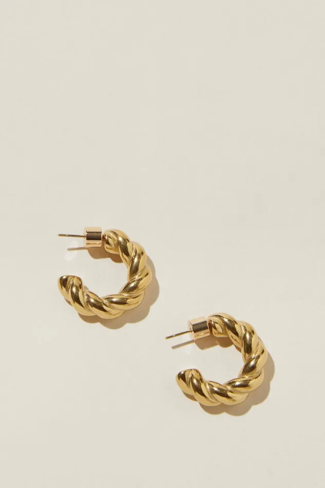 Women Jewelry Cotton On Waterproof Large Hoop Earring Gold Plated Twist