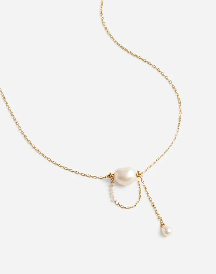 Women Jewelry Madewell Freshwater Pearl Drop Necklace Vintage Gold