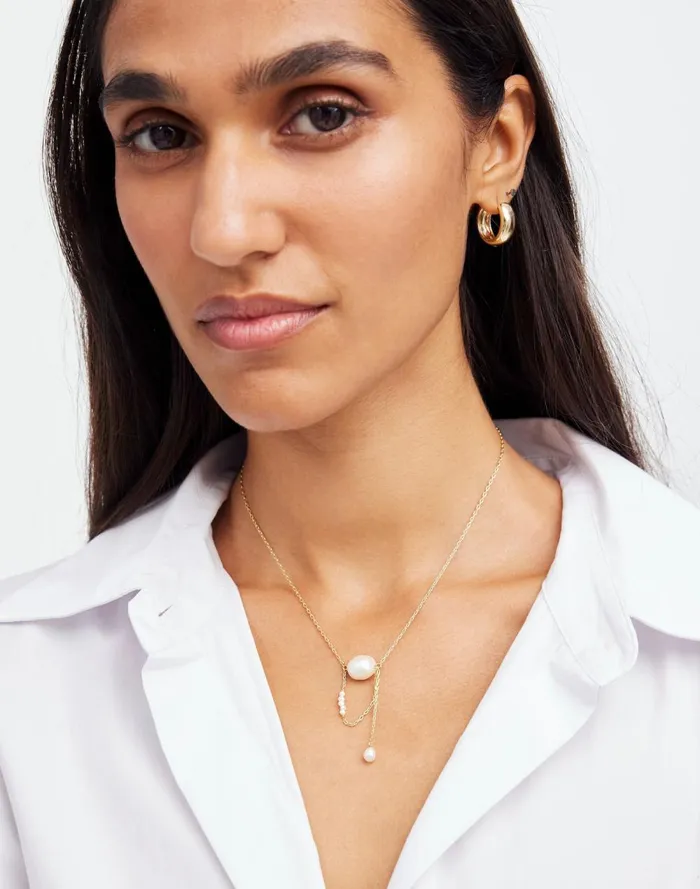 Women Jewelry Madewell Freshwater Pearl Drop Necklace Vintage Gold