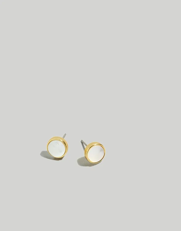 Women Jewelry Madewell Pearl Oyster Stud Earrings Vintage Gold