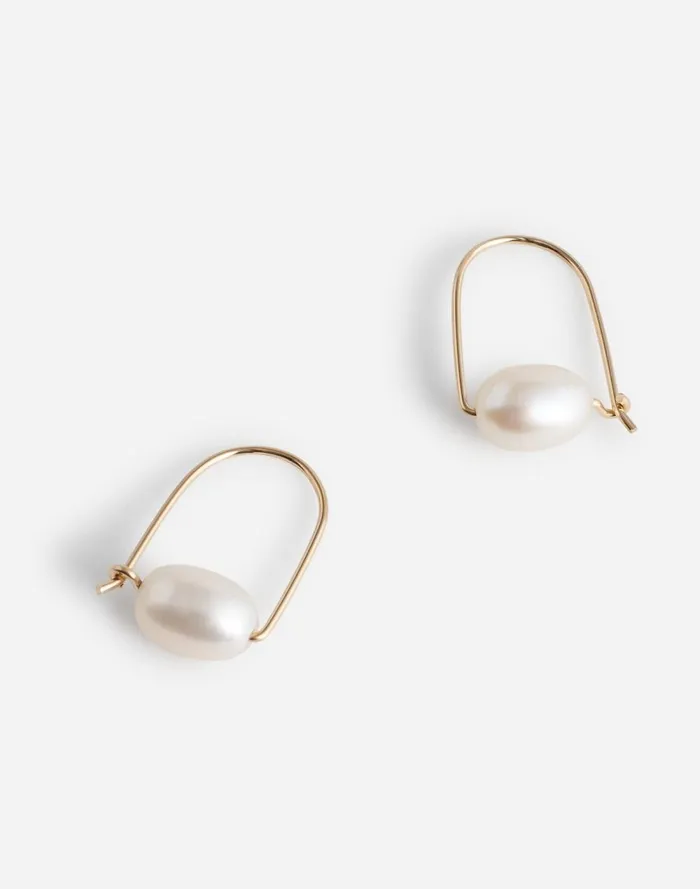 Women Jewelry Madewell Sara Patino Jewelry Small Floating Pearl Hoops Gold