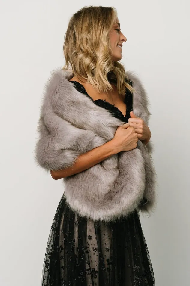 Women Jovie Faux Fur Shawl Silver Gray Baltic Born Outerwear