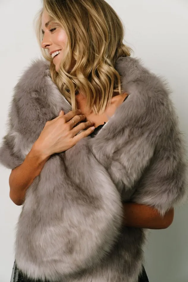 Women Jovie Faux Fur Shawl Silver Gray Baltic Born Outerwear