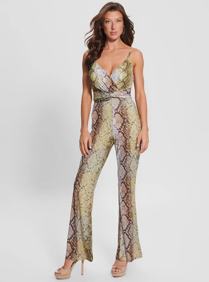 Women Jumpsuits and Rompers GUESS Eco Glam Snake Print Carina Twist Jumpsuit