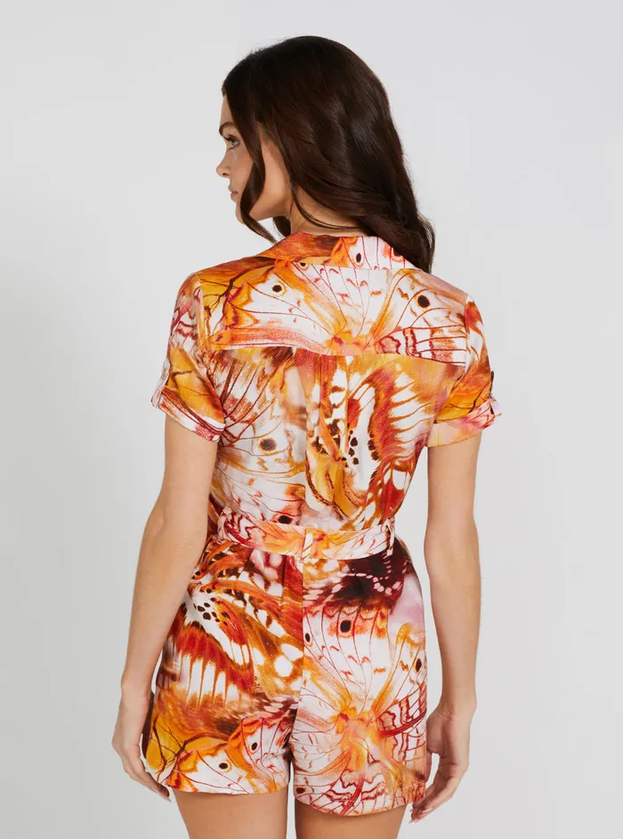 Women Jumpsuits and Rompers GUESS Eco Orange Butterfly Print Cindy Linen Romper Women Jumpsuits and Rompers GUESS Eco Orange Butterfly Print Cindy Linen Romper