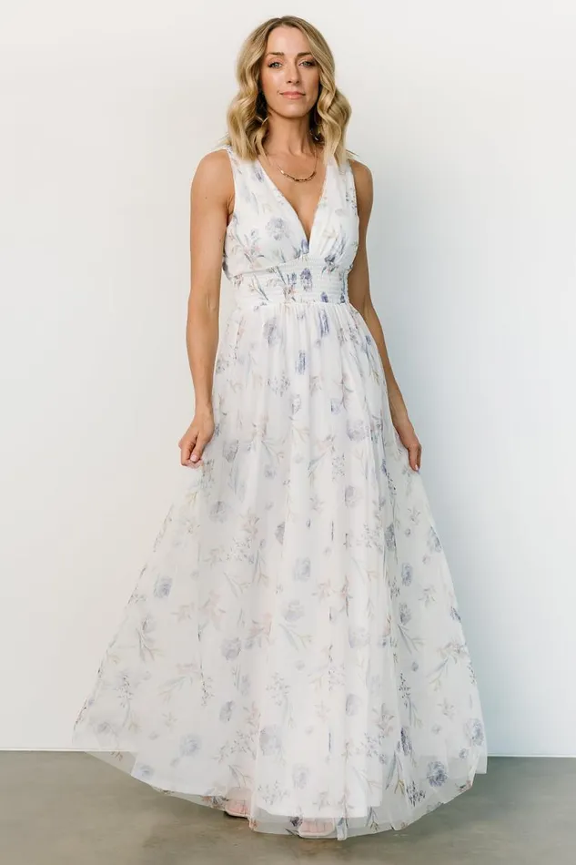 Women Kamila Tulle Maxi Dress White Floral Baltic Born Bump Friendly