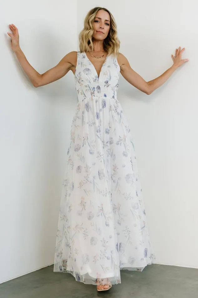 Women Kamila Tulle Maxi Dress White Floral Baltic Born Bump Friendly