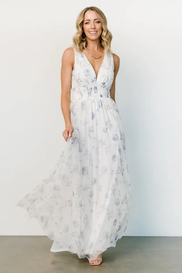 Women Kamila Tulle Maxi Dress White Floral Baltic Born Bump Friendly