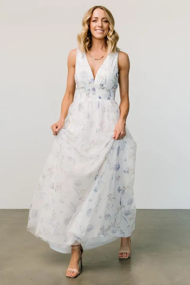 Women Kamila Tulle Maxi Dress White Floral Baltic Born Bump Friendly