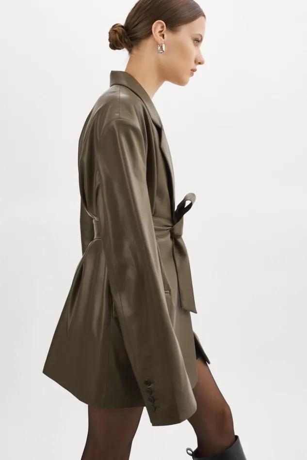 Women Kassandra Faux Leather Oversized Blazer Khaki LAMARQUE Blazers
