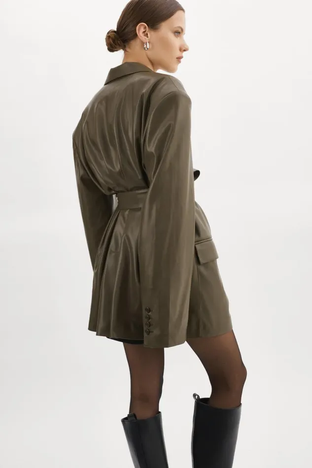 Women Kassandra Faux Leather Oversized Blazer Khaki LAMARQUE Blazers