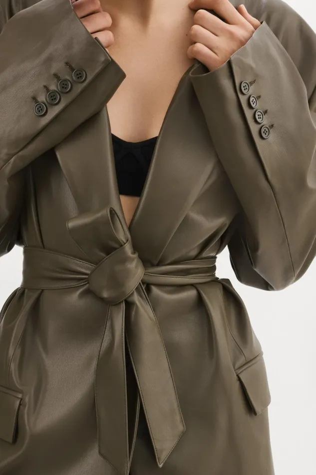 Women Kassandra Faux Leather Oversized Blazer Khaki LAMARQUE Blazers