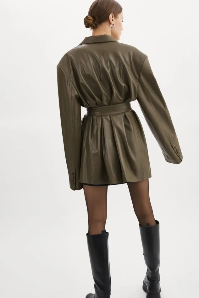 Women Kassandra Faux Leather Oversized Blazer Khaki LAMARQUE Blazers