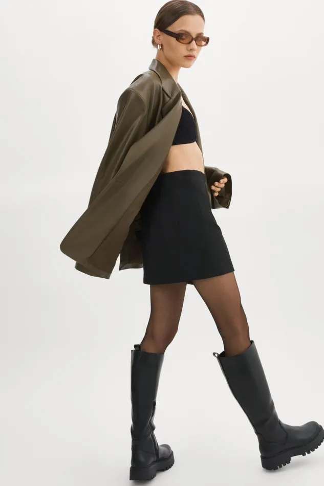 Women Kassandra Faux Leather Oversized Blazer Khaki LAMARQUE Blazers