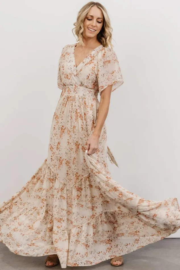 Women Katherine Maxi Dress Cream Rust Floral Baltic Born Bump Friendly