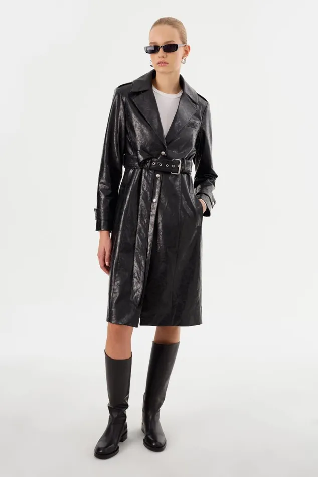 Women KATIJA Convertible Faux Leather Trench Black LAMARQUE Trench Coats