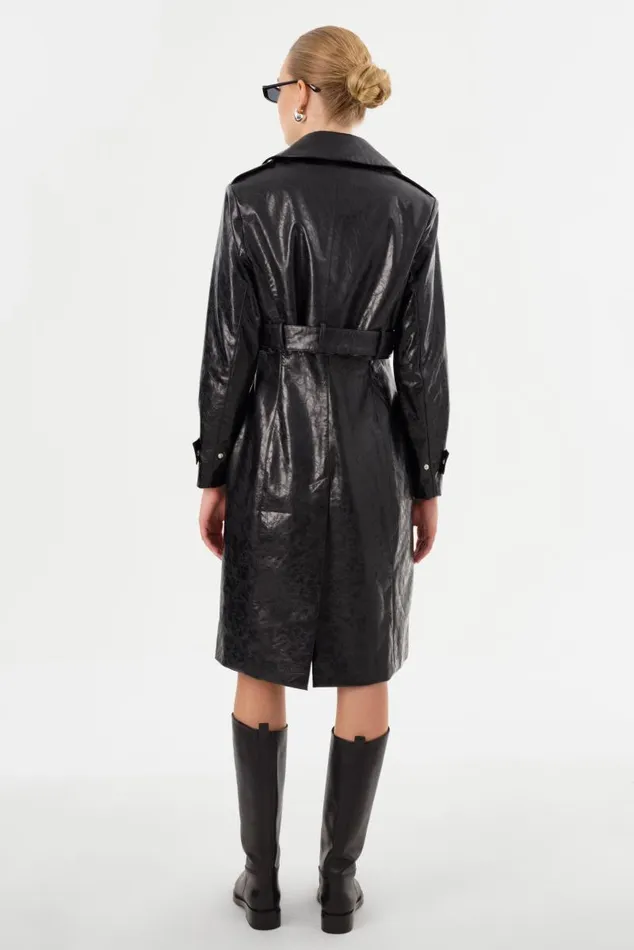 Women KATIJA Convertible Faux Leather Trench Black LAMARQUE Trench Coats Women KATIJA Convertible Faux Leather Trench Black LAMARQUE Trench Coats