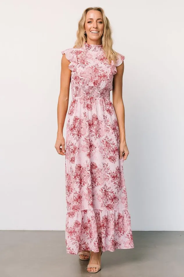 Women Kearny Ruffle Maxi Dress Pink Floral Baltic Born Maxi Dresses