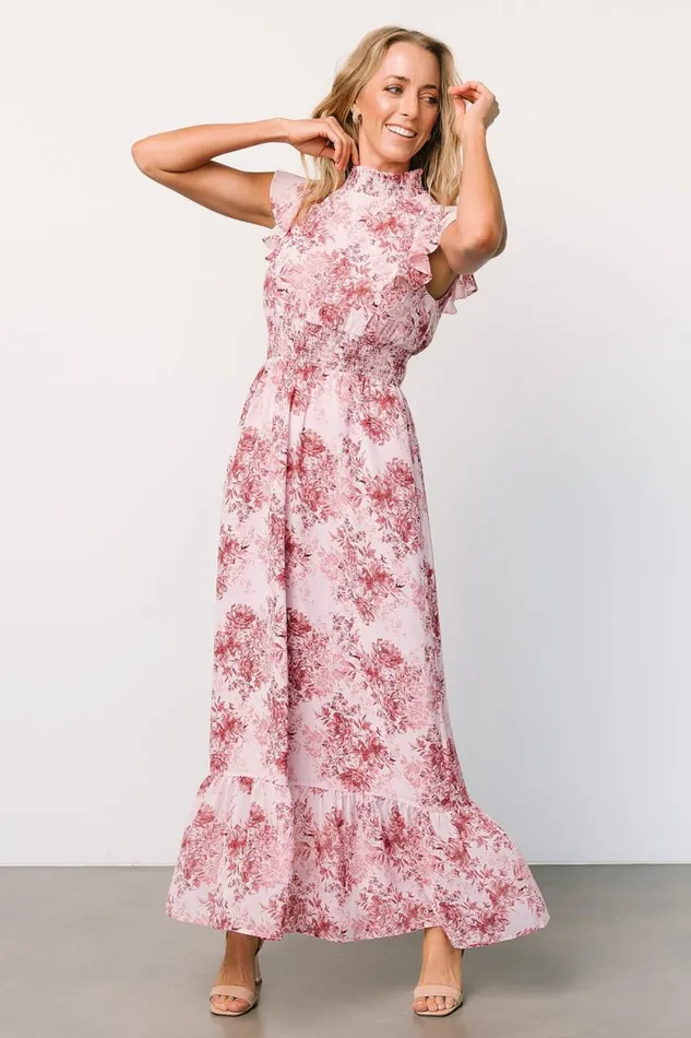 Women Kearny Ruffle Maxi Dress Pink Floral Baltic Born Maxi Dresses Women Kearny Ruffle Maxi Dress Pink Floral Baltic Born Maxi Dresses