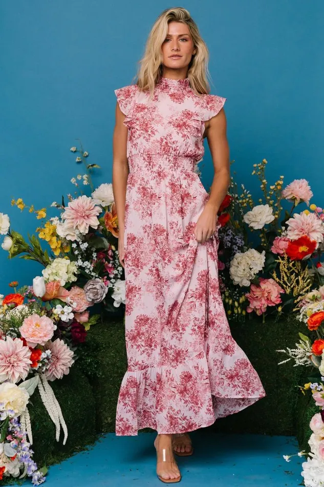 Women Kearny Ruffle Maxi Dress Pink Floral Baltic Born Maxi Dresses Women Kearny Ruffle Maxi Dress Pink Floral Baltic Born Maxi Dresses