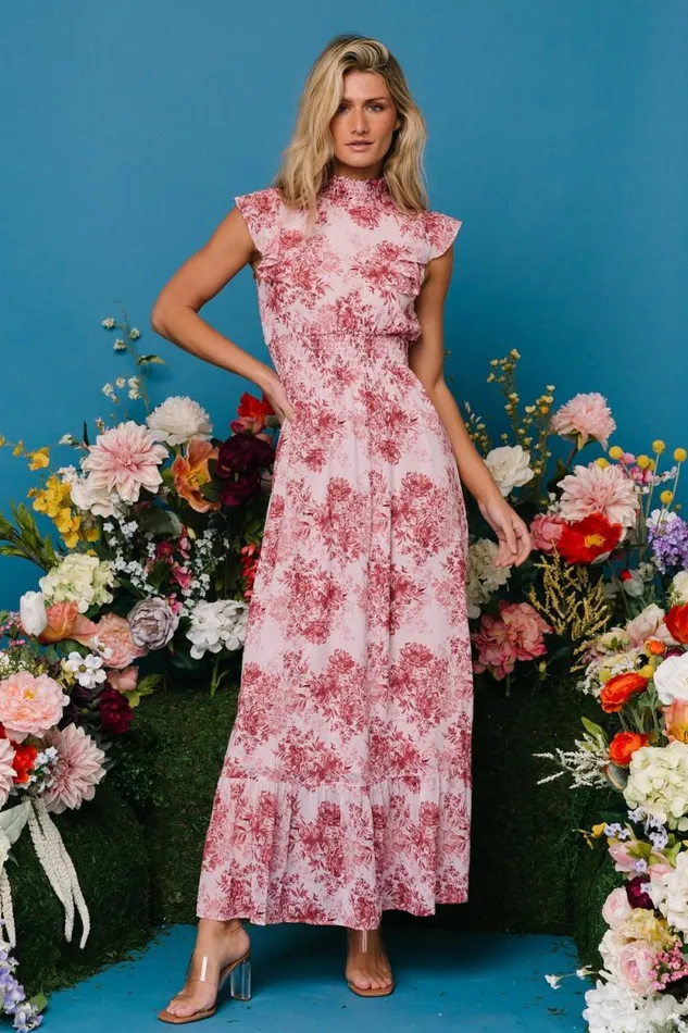 Women Kearny Ruffle Maxi Dress Pink Floral Baltic Born Maxi Dresses Women Kearny Ruffle Maxi Dress Pink Floral Baltic Born Maxi Dresses
