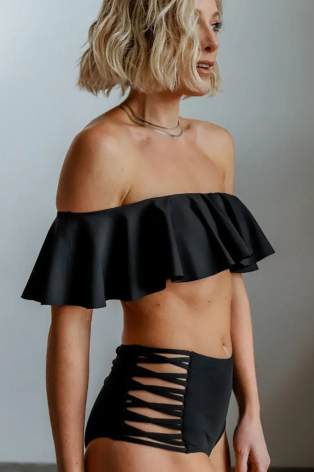 Women Keke Off Shoulder Bikini Top Black Baltic Born Bikini