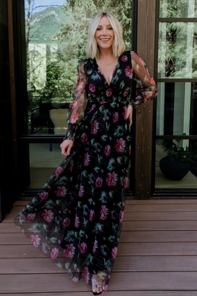 Women Layla Tulle Maxi Dress Black Multi Baltic Born Tulle Styles