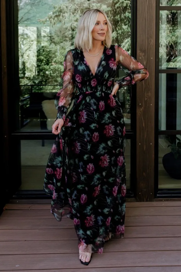 Women Layla Tulle Maxi Dress Black Multi Baltic Born Tulle Styles