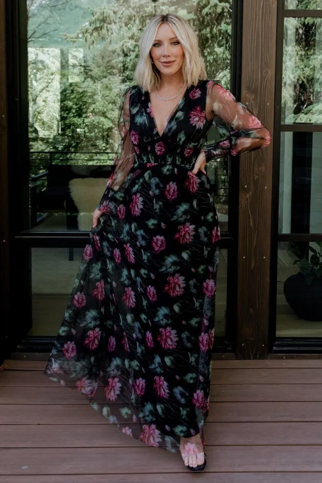 Women Layla Tulle Maxi Dress Black Multi Baltic Born Tulle Styles