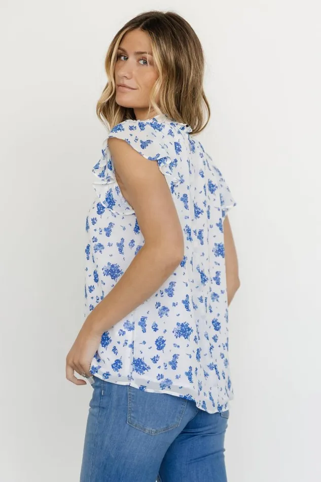 Women Leah Mock Neck Top White Blue Floral Baltic Born Blouses and Shirts Women Leah Mock Neck Top White Blue Floral Baltic Born Blouses and Shirts