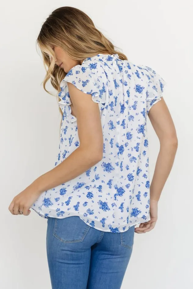 Women Leah Mock Neck Top White Blue Floral Baltic Born Blouses and Shirts Women Leah Mock Neck Top White Blue Floral Baltic Born Blouses and Shirts