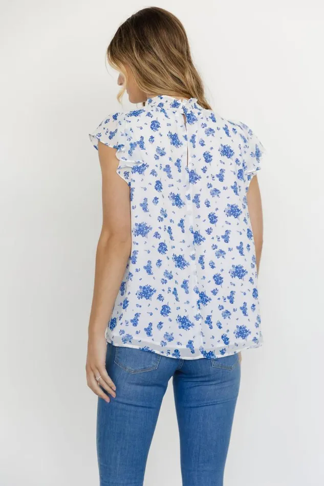 Women Leah Mock Neck Top White Blue Floral Baltic Born Blouses and Shirts Women Leah Mock Neck Top White Blue Floral Baltic Born Blouses and Shirts